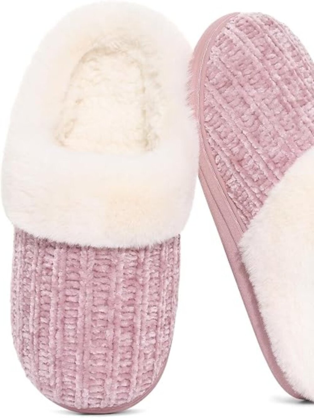 Women's Chenille Knit Fuzzy Slippers Memory Foam Warm House Shoes